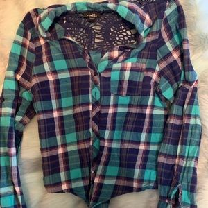 Western style Plaid long sleeve midriff shirt